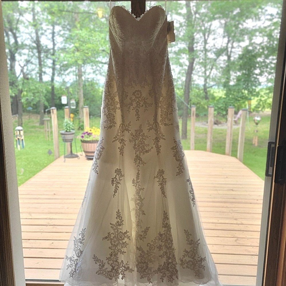 Mori Lee White Wedding Dress with Lace Details
